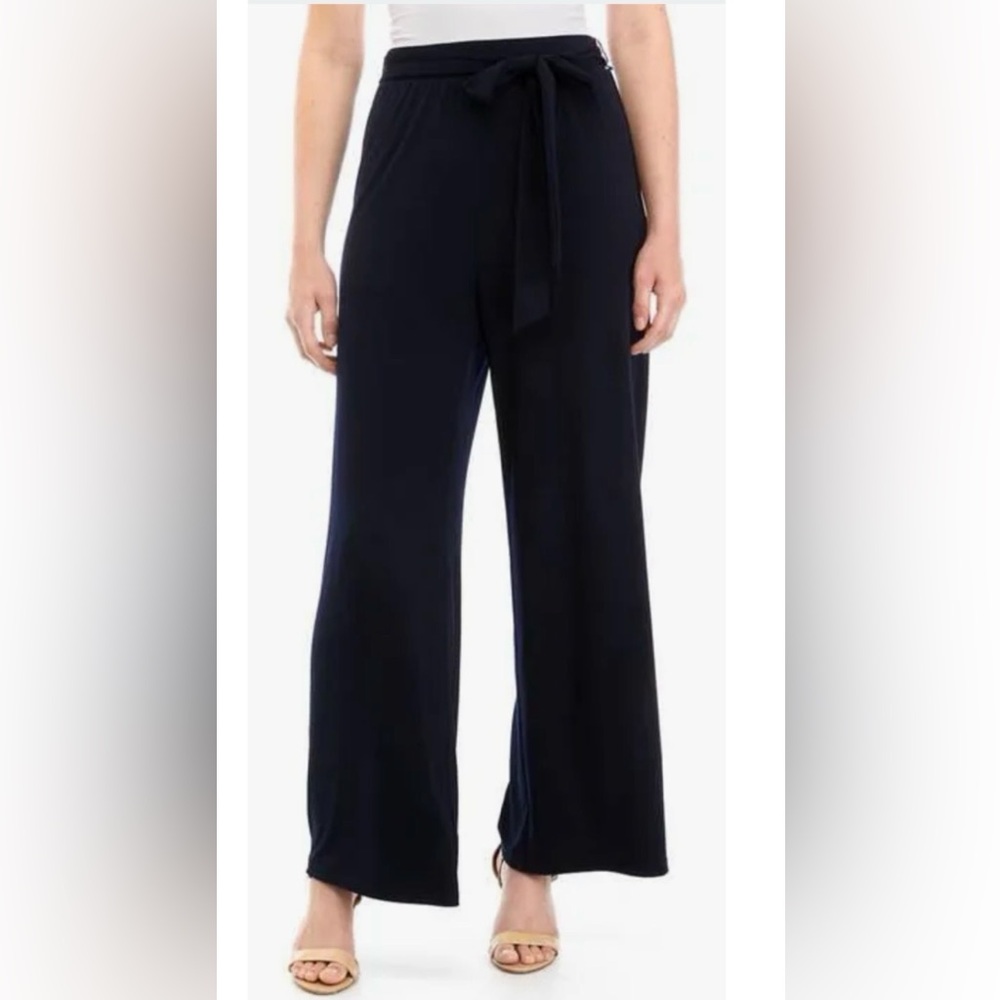 Magaschoni Black Wide Leg Pants Tie Belt S/P